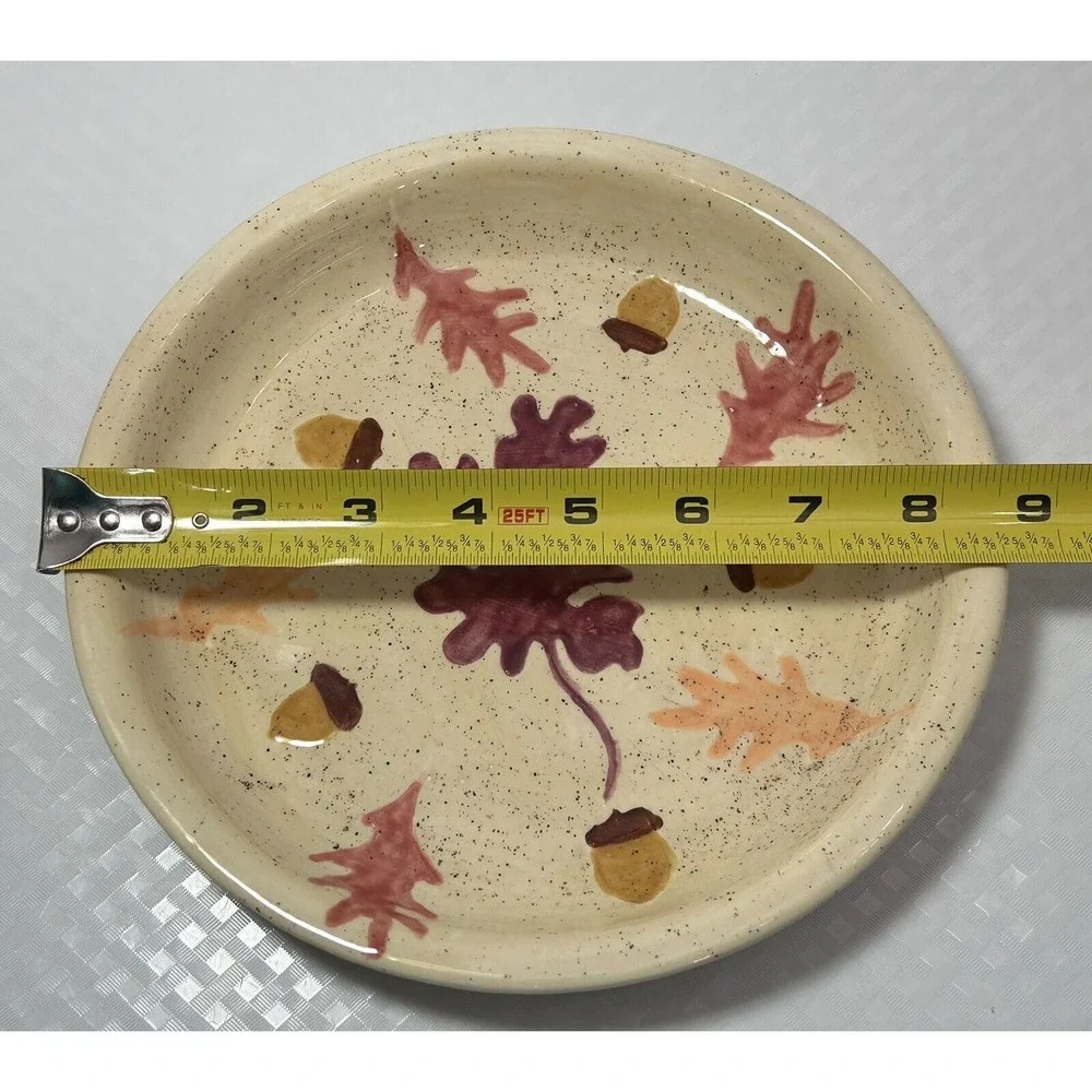 Handmade And Painted Leaves‎ And Acorns Pottery Dish Plate